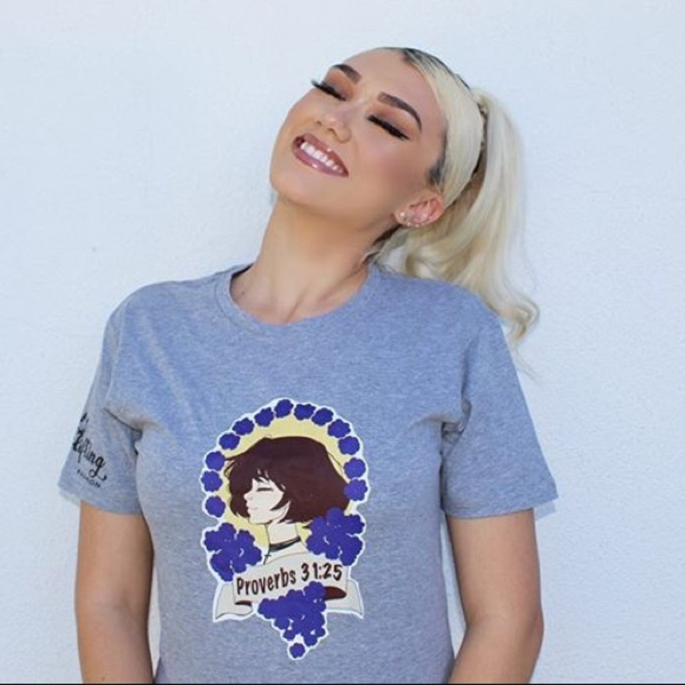 Proverbs 31:25 Grey Crew Neck Graphic Tee